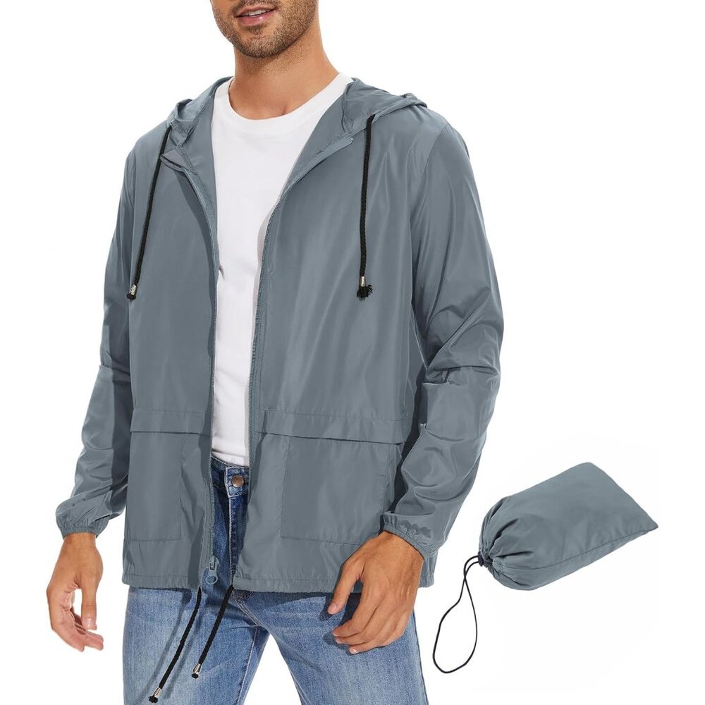 Packable Mens Rain Jacket Lightweight Raincoat Wa… - image 1